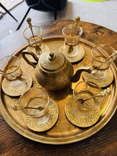 Vintage brass turkish tea - turkish, set
