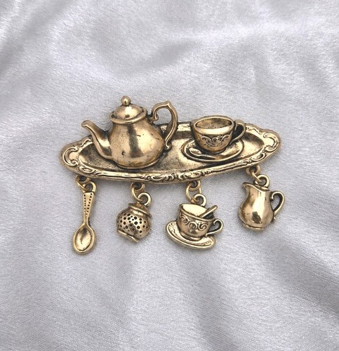 Vintage style tea set brooch - vintage,