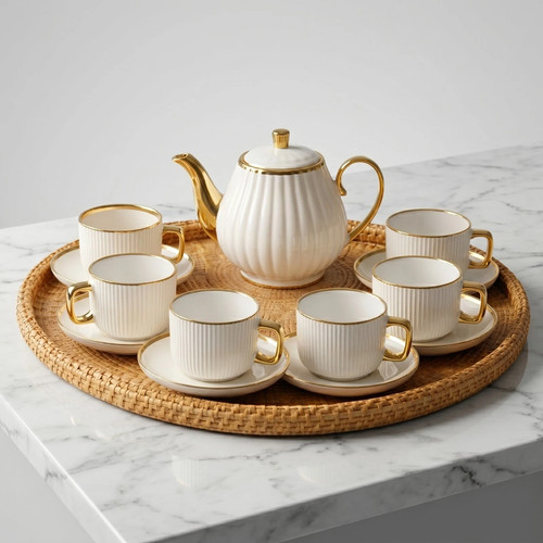White ceramic tea set - ceramic,