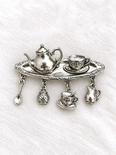Vintage style tea set brooch - vintage,